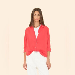 XiRENA Beau Button-Down Clambake Red Lightweight Collared Cotton Poplin Shirt